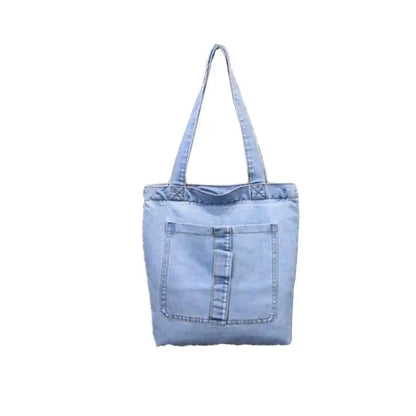 Fashion Women Large Capacity Shoulder Bags Wild Casual Handbag Street Canvas Denim Shoulder Bag Solid Color Zipper Shopping Bag