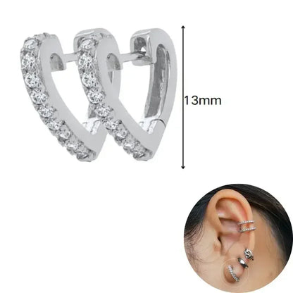 925 Sterling Silver Needle Heart Shape Pave Zircon Pendant Hoop Earrings for Women Light Luxury Anniversary Party Gifts Earrings