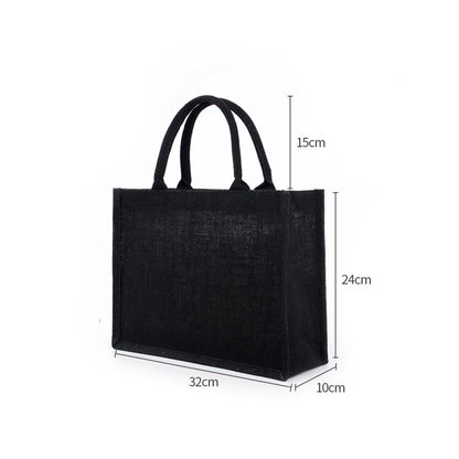 Black Burlap Tote Bag With Handle Linen Eco-Friendly Handbags Large Capacity Portable Commuter Packages Versatile Shopping Bags