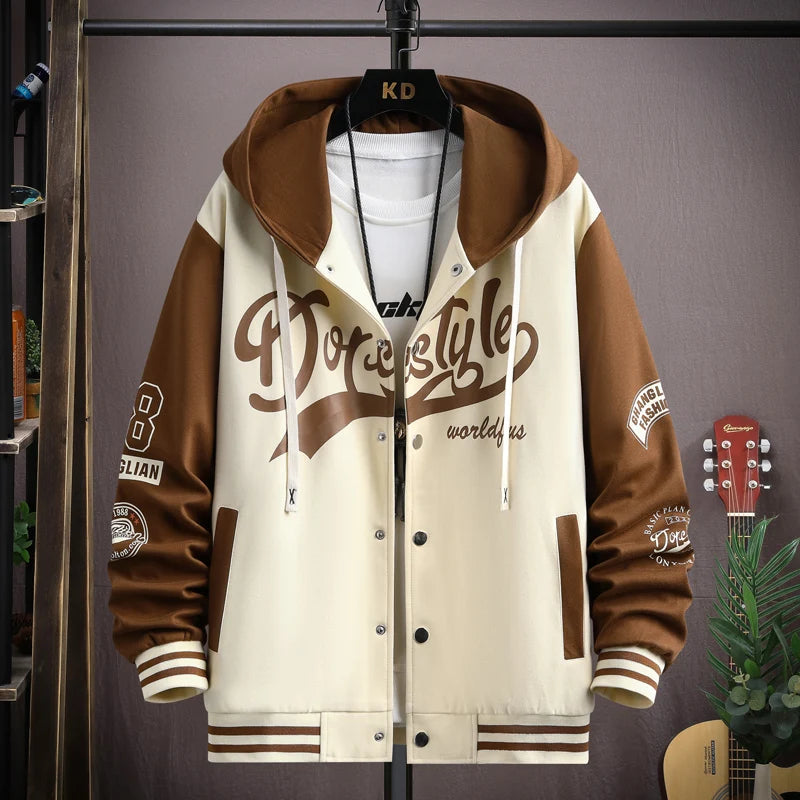 2023 Trendy Hip Hop Hooded Baseball Uniform Unisex Lightweight Sportswear Jacket Men's Bomber Jackets Autumn Coat Letter Printed