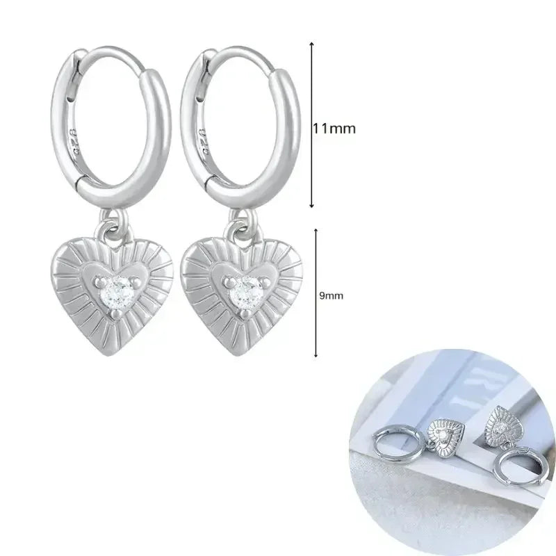 925 Sterling Silver Needle Heart Shape Pave Zircon Pendant Hoop Earrings for Women Light Luxury Anniversary Party Gifts Earrings