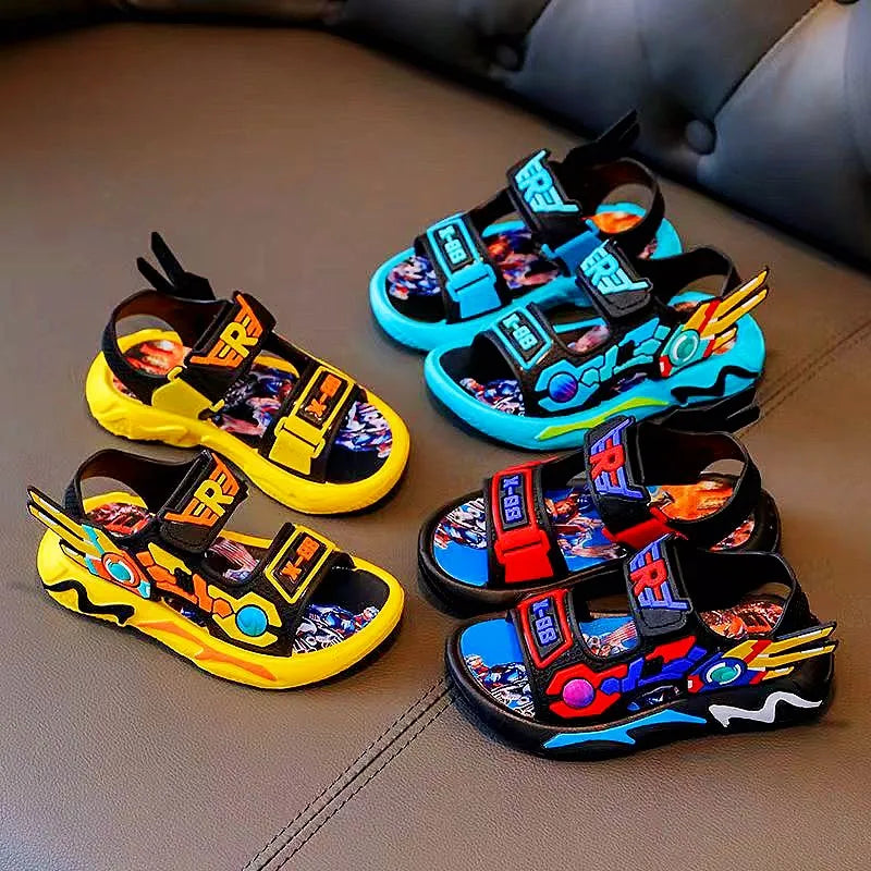 2024 Upgraded Boys Sandals 1-12 Years Soft Sole Anti Slip Sandal Cartoon Outwear Small and Medium Sized Children Beach Sandals