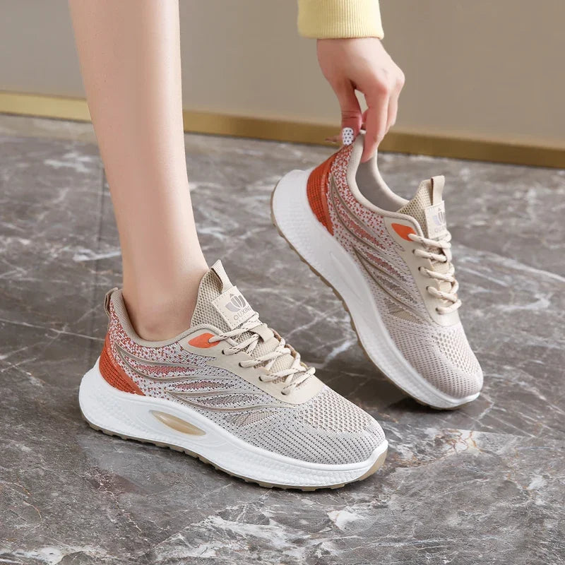 Spring 2025 New Thick Soled Sports Shoes Breathable Fitness Mesh Running Wear Resistant Casual Vulcanized Shoes for Women