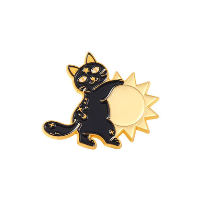 Black Cat Enamel Pin Custom Animal Star Moon Brooches Lapel Badge Bag Cartoon Reading Jewelry Gift for Friends Custom Wholesale