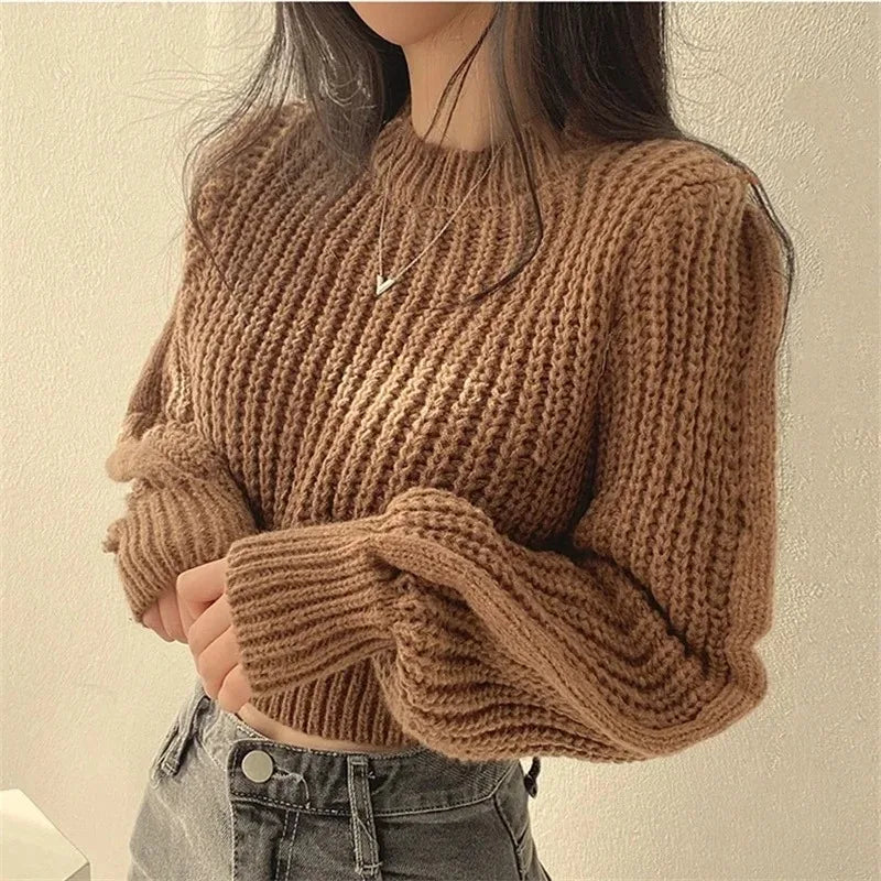 Loose Vintage Harajuku Lantern Long Sleeve Women Sweater Korean Autumn Winter Knitwear Soft Warm Tops Chic Solid Femme Sweater