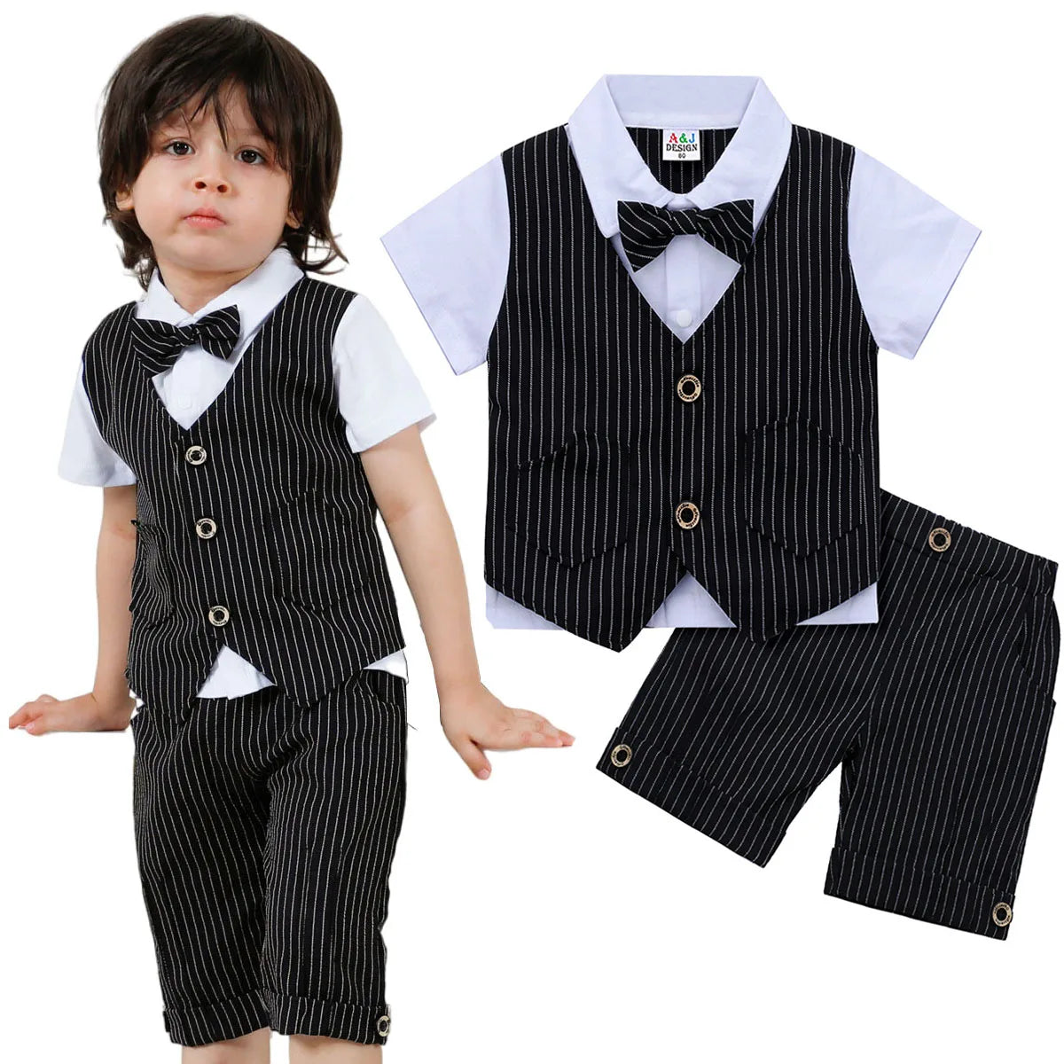 Baby Boys Clothing Set Infant Gentleman Outfit Top + Shorts Baptism Wedding Birthday Gift Costume 2PCS Kids Summer Clothes Suit