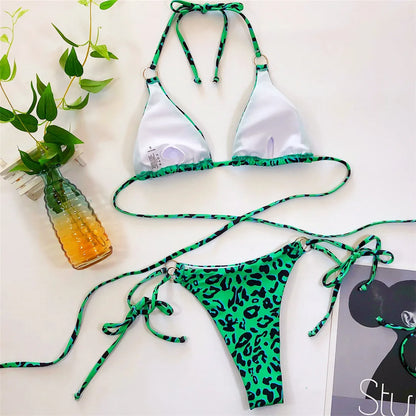 2025 Sexy Wrap Around String Thong Bikini Female Swimsuit Women Swimwear Two-pieces Bikini set Bather Bathing Suit Swim V1677