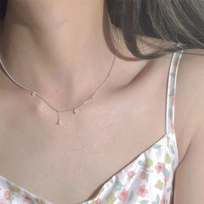 New 925 Sterling Silver Water Drop Shape Necklace Fashionable Distinctive Ball Chain Choker Party Gift Women's Fine Jewelry