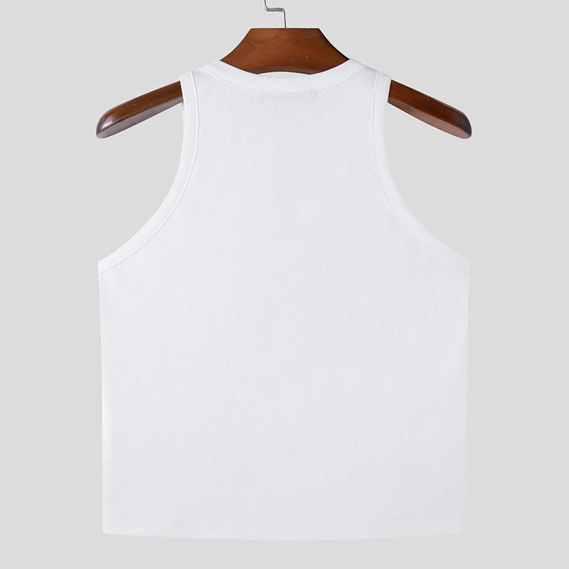 2024 Men Tank Tops Solid Color O-neck Sleeveless Streetwear Fitness Casual Male Vests Summer Fashion Crop Tops Men S-5XL INCERUN