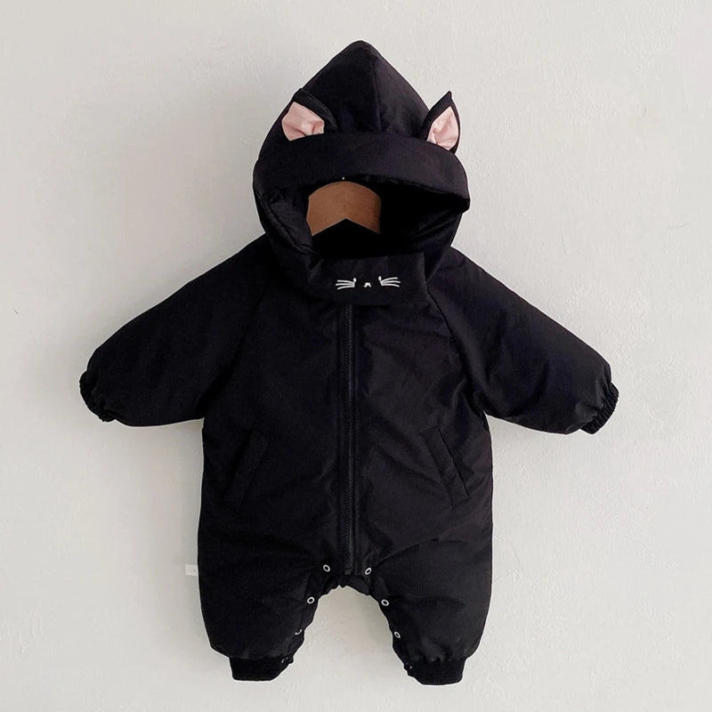 Newborn Baby Boy Girl Jumpsuit Winter Cute Cartoon Hooded Bodysuits for Infants Solid Thick Warm Kids Clothes Girls Costumes