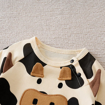 Baby Cow Clothing With Three-Dimensional Decoration New Style Cute Baby Boy And Girl Pure Cotton Long Sleeved Jumpsuit