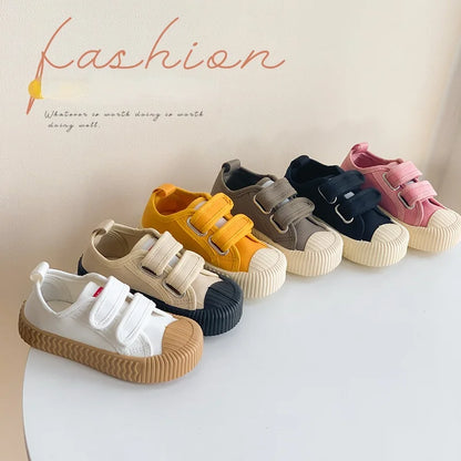 Children Canvas Shoes for Boys and Girls Spring  Autumn Hook and Loop Shoes Soft Bottom Breathable Toddler Baby Biscuit Shoes