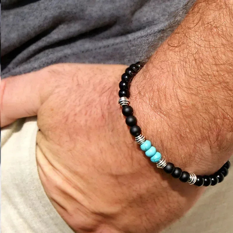 Men's Black Onyx Round Bead & Arrow Stone Bead Yoga Bracelet