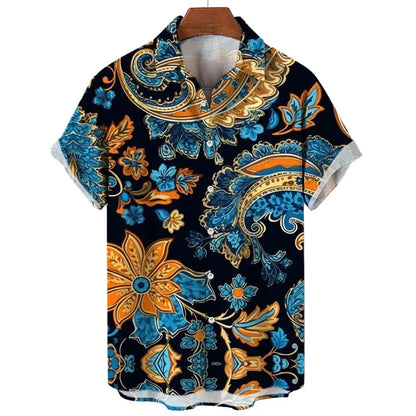 Vintage Men's Shirts 3D Print Ethnic Graphics Fashion Button Short Sleeve Lapel Streetwear Hawaiian Blouse shirts for men Summer