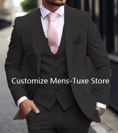 Pink Luxury Men's Suits Terno Formal Outfits 3 Piece Jacket Pants With Vest Slim Fit Luxury Costume Homme Formal Occasion Terno