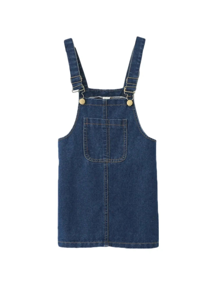 Girls Denim Suspender Skirt 2024 Summer New Cartoon Cotton Suspender Dress Fashion Style Casual Girls Denim Suspender Dress