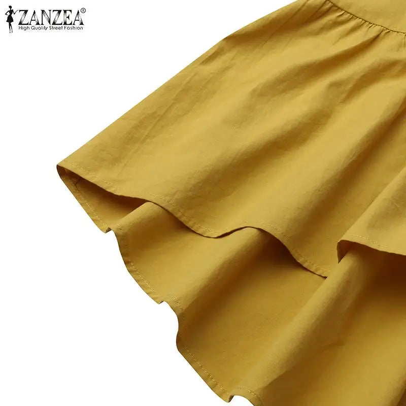 ZANZEA Women Cotton Dresses 2024 Summer Elegant Mid-calf Vestidos Casual Solid Color Short Sleeve Sundress Female O Neck Robe