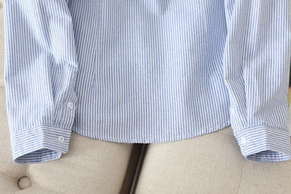 Women's Casual Cotton Oxford Shirt 2023 New Woman Striped Blouse and Tops Simple Solid Lady White Blue Shirts Clothes