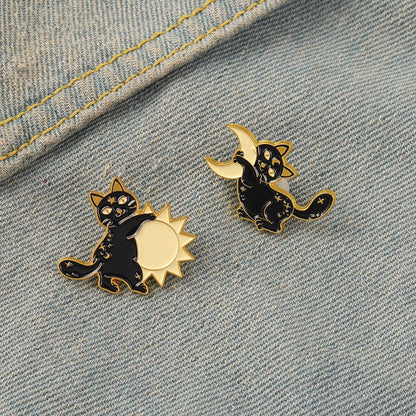 Black Cat Enamel Pin Custom Animal Star Moon Brooches Lapel Badge Bag Cartoon Reading Jewelry Gift for Friends Custom Wholesale