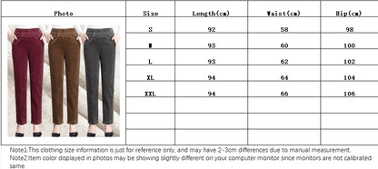 Thin & Plush Thick Casual Pants Fleece Pencil Pants Women's Corduroy Warm High Waist Pants Autumn Winter Leggings Pants Trousers