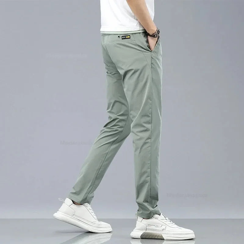 2024 Summer Thin Men's Slim Fit Casual Pants Korean Style Soft Breathable Elastic Business Fashion Casual Long Pants Male