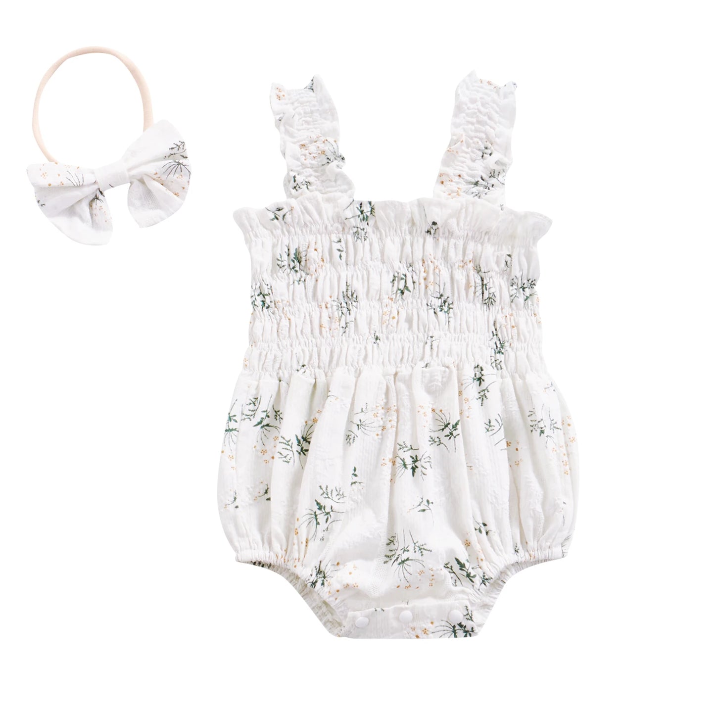 ma&baby 0-24M Summer Newborn Infant Toddler Baby Girl Romper Cute Floral Print Ruffle Sleeveless Jumpsuit Headband Outfits D05