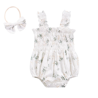 ma&baby 0-24M Summer Newborn Infant Toddler Baby Girl Romper Cute Floral Print Ruffle Sleeveless Jumpsuit Headband Outfits D05