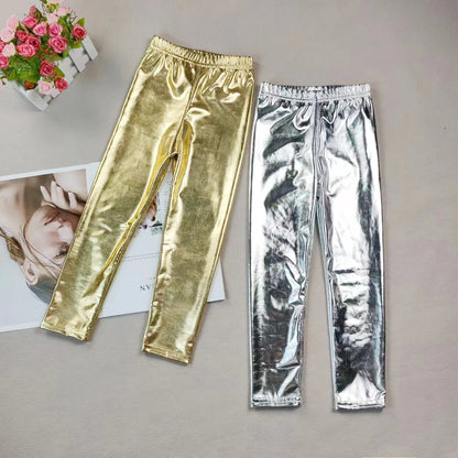 Girls' Gold leggings Children's Yoga Pants Elastic And Shiny Running Dance Tight Pants Suitable For Teenagers' School Exercise