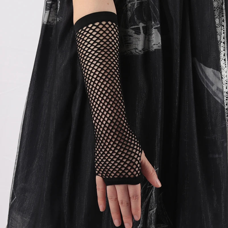 New black Fishnet Fingerless Long Gothic Gloves Leg Arm Cuff Party Wear Fancy Women Glove Cosplay Darkly Ninja Mitten