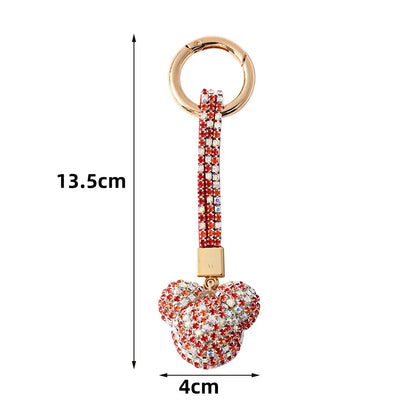 Light Luxury Rhinestone Mickey Head Keychain Crystal Leather Strap Women Bag Pendant Creative Car Keychain Lover Gift for Friend