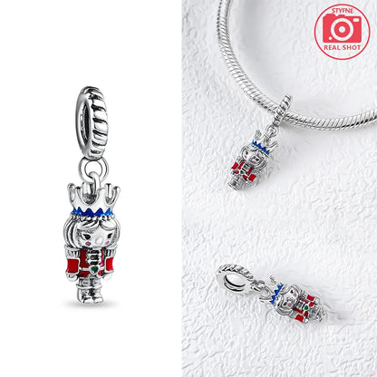 925 Sterling Silver Bell Ring Christmas Tree Red Heart Elk Charm Fit DIY Bracelet Necklaces Jewelry