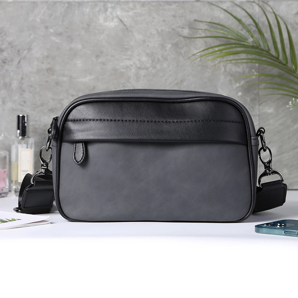 Casual Business Shoulder Bag for Men PU Leather Messenger Bag Wide Strap Crossbody Bags Square Plaid Designer Male Sling Bags