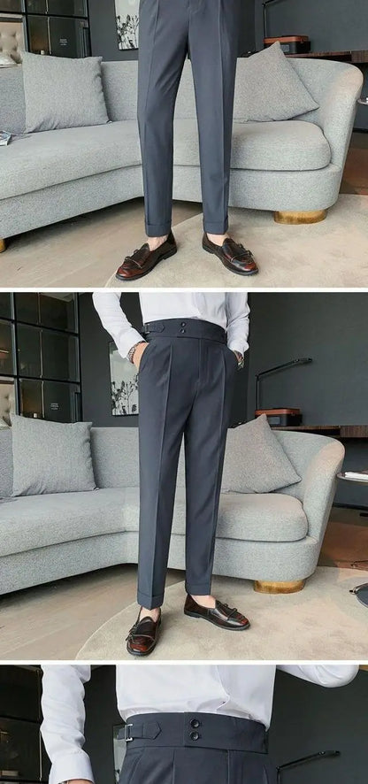 2023 Spring and Autumn Fashion Korean Edition Casual Business High Waist Button Slim Fit Straight Tube Non Iron Men's Suit Pants