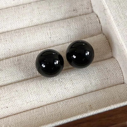 2024 Korean Black Round Imitation Pearl Stud Earrings For Women Elegant Romantic Temperament Earrings Wedding Jewelry Gift