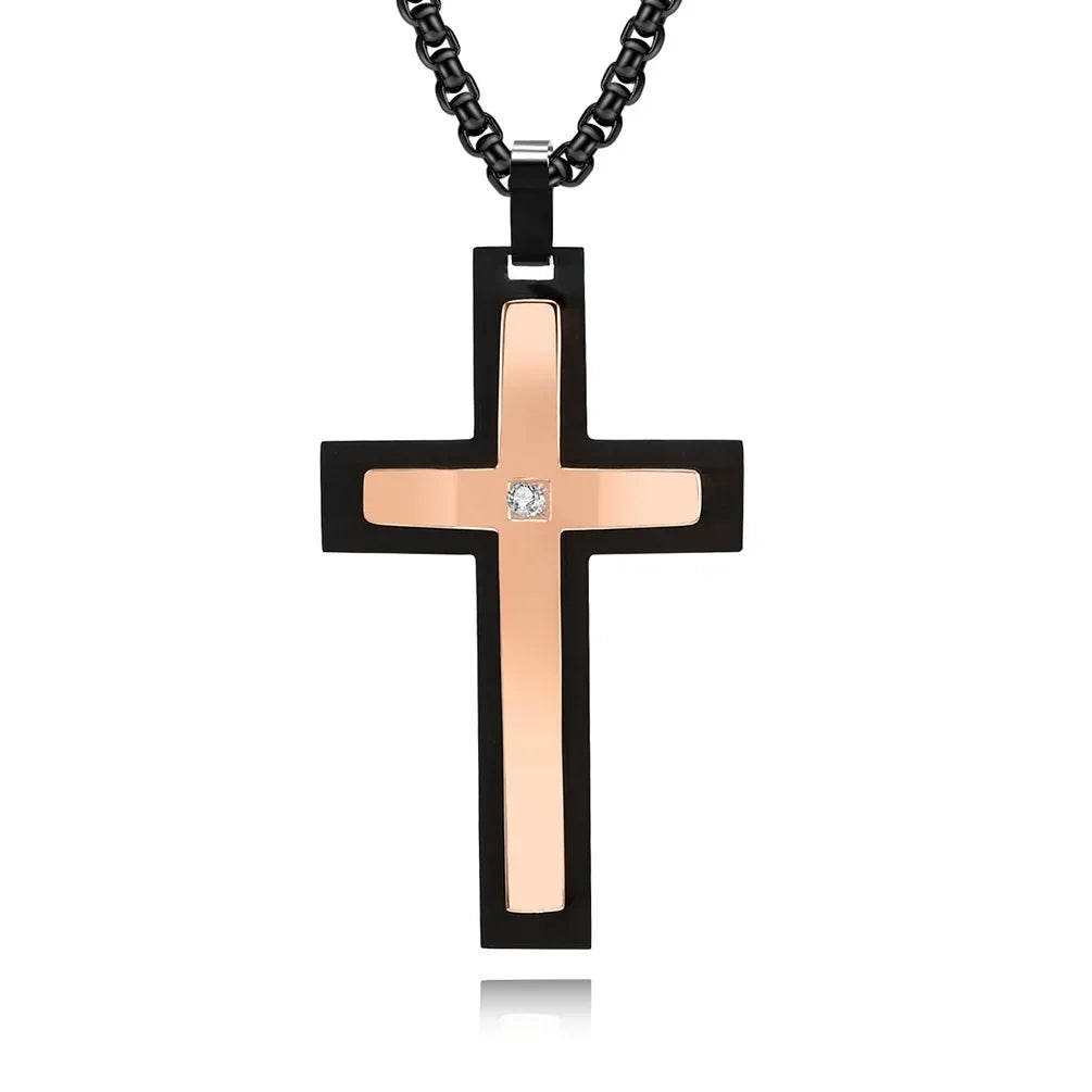 2023 New Stainless Steel Cross Pendant Necklace for Men Boyfriend Charm Link Chain Male Punk Hip-hop Jewelry Dropshipping