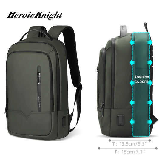 Heroic Knight 15.6" Laptop Backpack Fashion Men Expandable USB Charging Work Backpack Waterproof Travel Pack Thin New School Bag