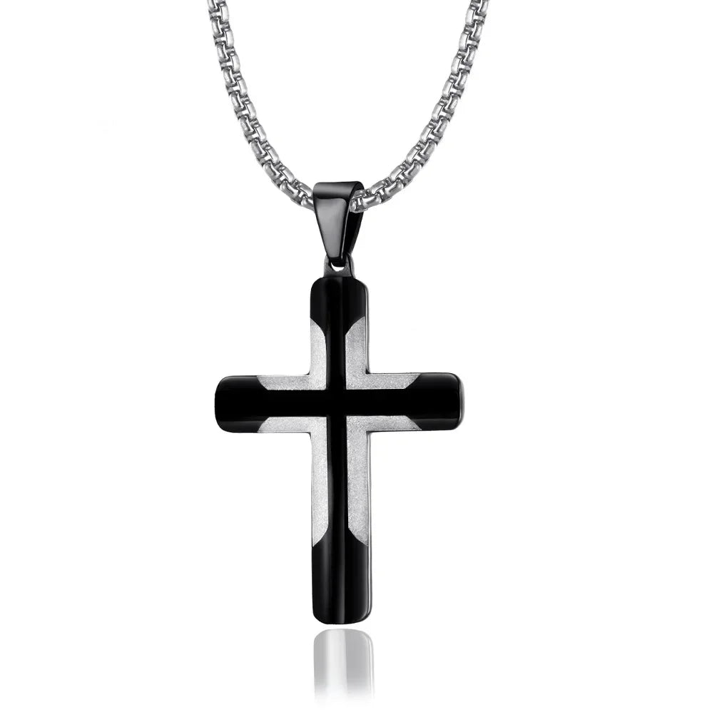 2023 New Stainless Steel Cross Pendant Necklace for Men Boyfriend Charm Link Chain Male Punk Hip-hop Jewelry Dropshipping