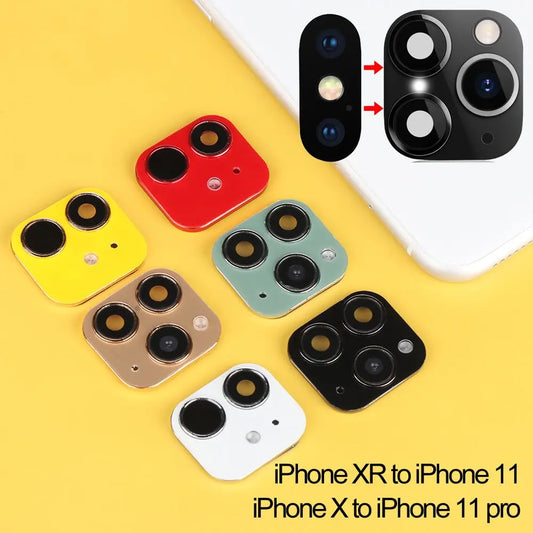 Upgrade Screen Protector Support flash Fake Camera Lens Sticker for iPhone XR X to iPhone 11 Pro Max Cover Case Seconds Change