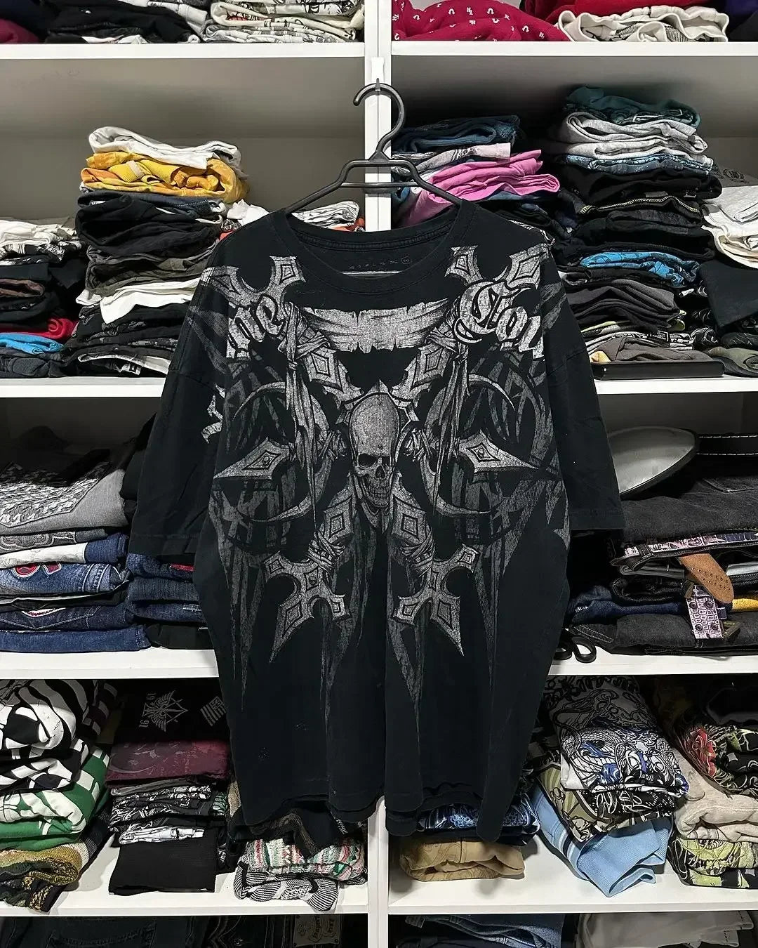 90s Affliction T shirt Hip Hop Skull Graphic  New Harajuku Round Neck Short Sleeve Tops Gothic Clothing Street