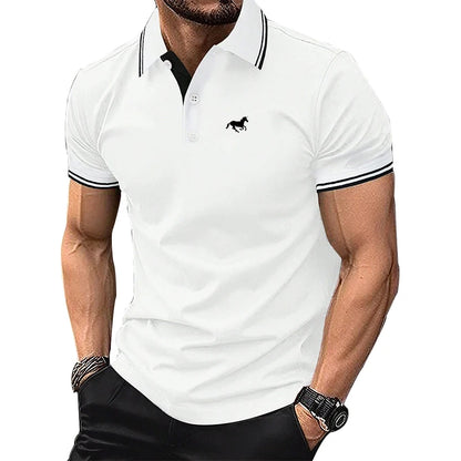 Men Clothes Summer Fashion Short Sleeve Pure Color Polo Shirt 100% Polyester Men Business Casual Lapel Golf Polo Shirt Tops