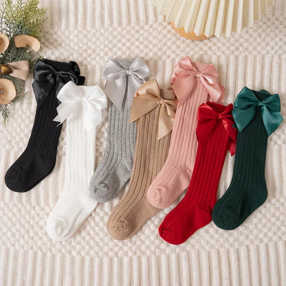 Baby Girls Socks Autumn Winter Kids Big Bow Knee High Long Soft Cute Kids Christmas Sock Cotton Red Newborn Socken For 0-8 Years