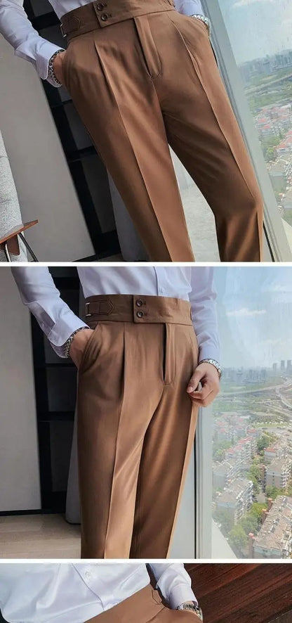 2023 Spring and Autumn Fashion Korean Edition Casual Business High Waist Button Slim Fit Straight Tube Non Iron Men's Suit Pants