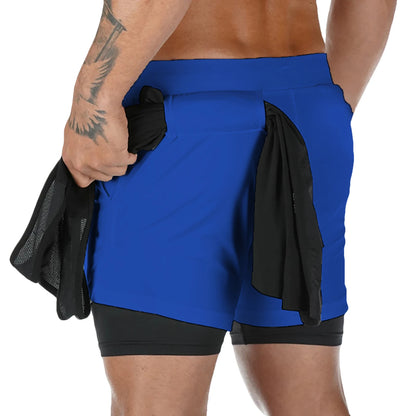 Gym Shorts Men Double-deck Workout Shorts 2 In 1 Quick Dry Workout Training Short Pants Fitness Sport Jogging Pants Running Shor