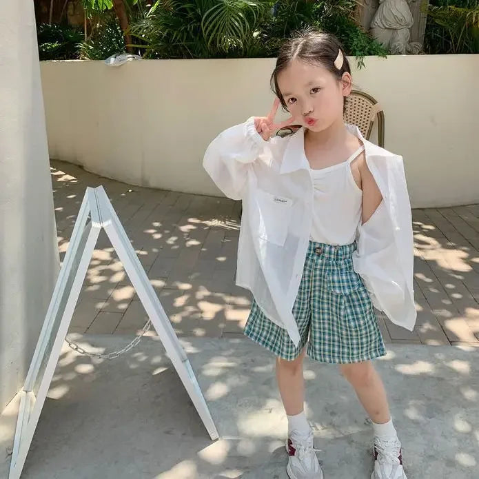 Girls Shirt and Sun-Proof Clothing 2023 Summer New Korean Style Western Style Children's Thin Coat Thin Long Sleeve Shirt