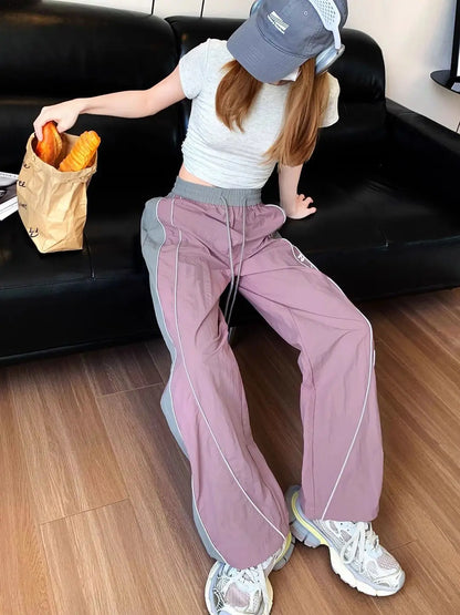 Oversize Pockets Tech Fashion Trousers Y2K Women Cargo Pants Vintage Streetwear Baggy Wide Leg Sweatpants Casual Drawstring