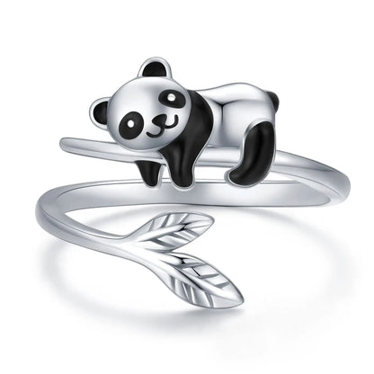 2New Harong Creative New Trend Lifelike Cute Panda Bamboo Ring Animal Open Rings for Girl Women Men Party Jewelry Gift