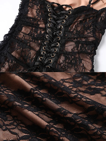 Mingmingxi Summer Long Lace Maxi Formal Occasion Dress Black Lace Up Elegant Event Dresses 2 Pieces Set Women's Clothing