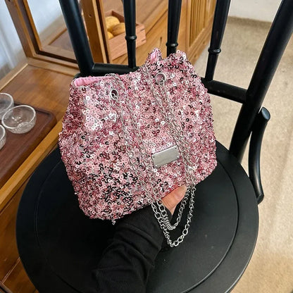 Fashion Sequined Women's Bucket Bag Handbags Female Crossbody Shoulder Bag Tote Purse Chain Messenger Bag Lady Handbag Сумка