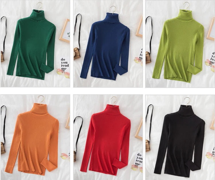 Women Turtleneck Sweater Knitted Soft Pullovers cashmere Jumpers Basic Solid Soft Sweaters Women Autumn Winter Casual Top