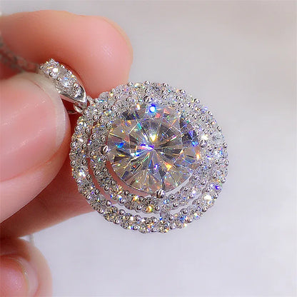 925 Sterling Silver Gorgeous Bridal Wedding Necklace AAA Cubic Zirconia Round Pendant Elegant Women Accessories Fashion Jewelry